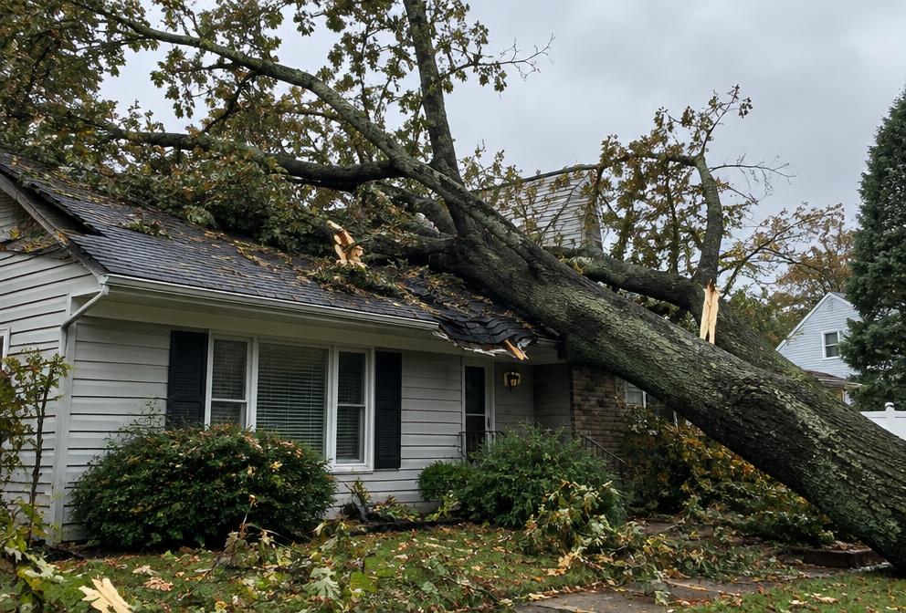 Fallen Tree Damage on a Long Island home
